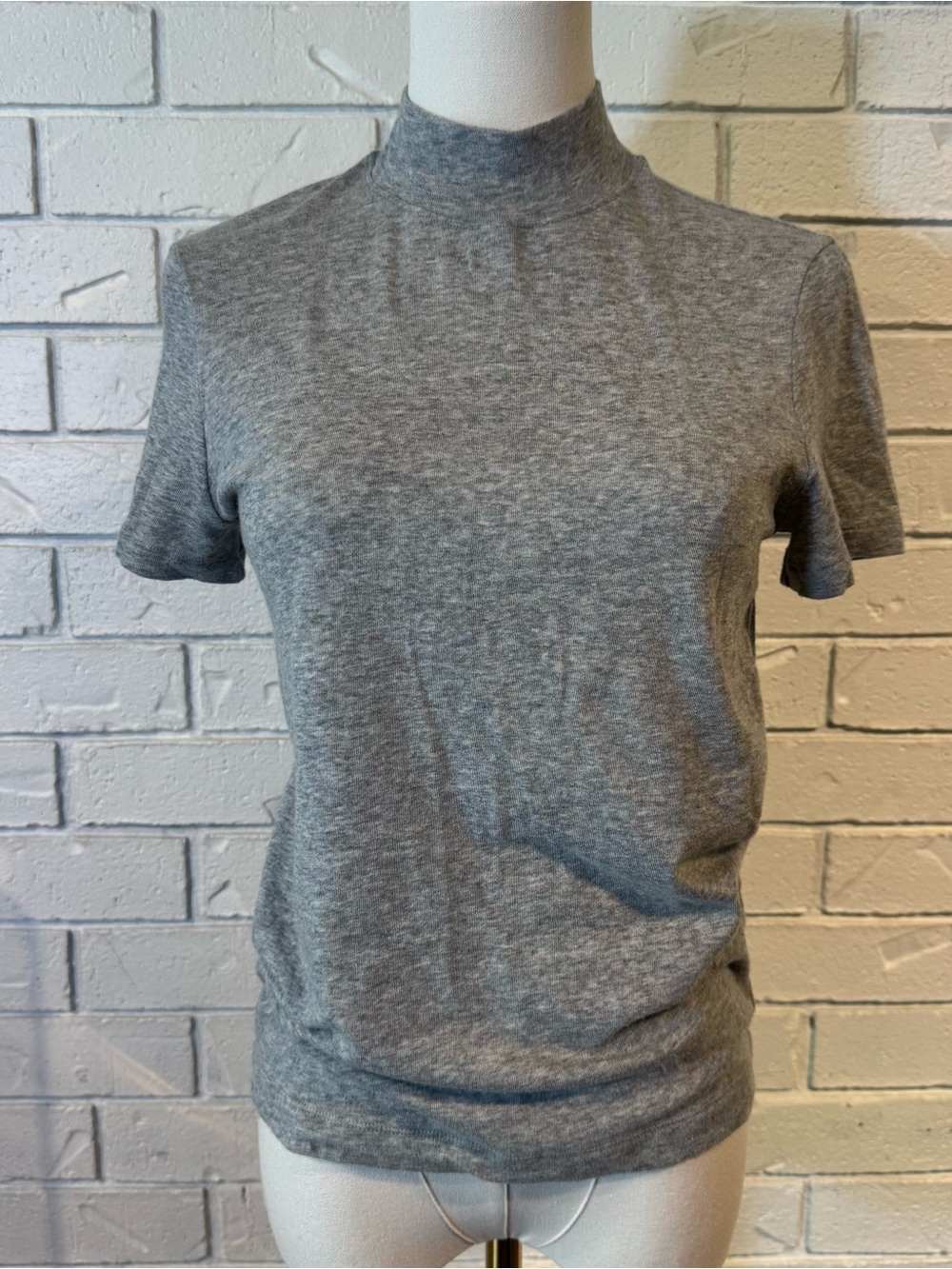 Vince Grey Cotton Lyocell Mock Neck Short Sleeve Top Womens S